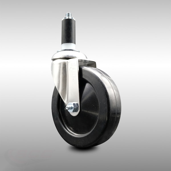 5 Inch 316SS Soft Rubber Wheel Swivel 1-1/4 Inch Expanding Stem Caster SCC